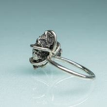 Load image into Gallery viewer, side back underside of northern star coral cast in oxidized recycled silver and prong set in a ring by hkm jewelry