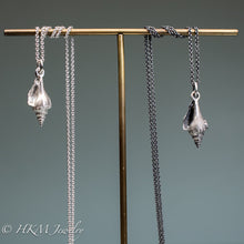 Load image into Gallery viewer, florida fighting conch shell necklaces in oxidized and polished sterling silver by hkm jewelry