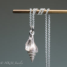 Load image into Gallery viewer, front view of fl fighting conch shell necklace in polished sterling silver by hkm jewelry