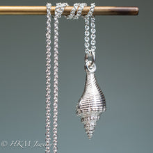Load image into Gallery viewer, back view of fl fighting conch shell necklace in polished sterling silver by hkm jewelry