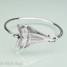 Load image into Gallery viewer, close up of Great White Shark Tooth Cuff by hkm jewelry in oxidized sterling silver
