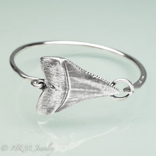 Load image into Gallery viewer, close up of Great White Shark Tooth Cuff by hkm jewelry in oxidized sterling silver