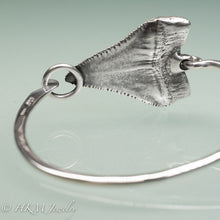 Load image into Gallery viewer, underside view of Great White Shark Tooth Cuff by hkm jewelry in oxidized sterling silver

