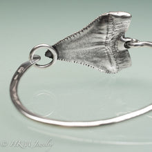 Load image into Gallery viewer, underside view of Great White Shark Tooth Cuff by hkm jewelry in oxidized sterling silver