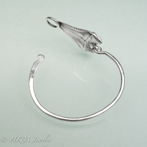 open side view of Great White Shark Tooth Cuff by hkm jewelry in oxidized sterling silver