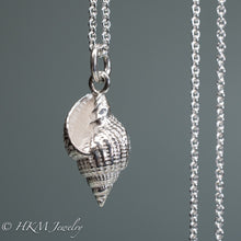 Load image into Gallery viewer, close up front view cast silver nutmeg shell necklace in an polished finish by hkm jewelry