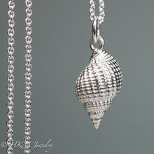 Load image into Gallery viewer, close up back view cast silver nutmeg shell necklace in a polished finish by hkm jewelry