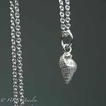 Load image into Gallery viewer, close up of tritia trivittata - Threeline Mud Snail cast in silver by hkm jewelry
