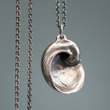 Load image into Gallery viewer, baby's ear seashell necklace cast in sterling silver backside view by hkm jewelry