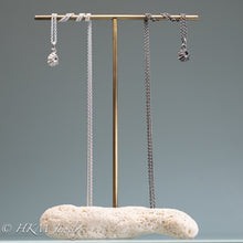 Load image into Gallery viewer,  cast silver barnacle necklaces in both polished and oxidized finish by hkm jewelry on brass and coal jewelry stand