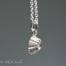 Load image into Gallery viewer, close up side view of cast silver barnacle necklace in polished finish by hkm jewelry