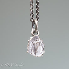 Load image into Gallery viewer, close close up back view of cast silver barnacle necklace in oxidized finish with HKM makers mark and 925 hallmark by hkm jewelry