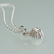 Load image into Gallery viewer, close up side view of cast silver barnacle necklace in polished finish by hkm jewelry