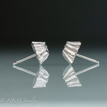 Load image into Gallery viewer, side view of cast silver fossil barnacle stud earrings in polished sterling silver by hkm jewelry