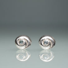 Load image into Gallery viewer, Pair of silver spiral earrings with gemstones in the center