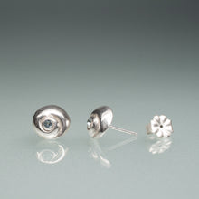 Load image into Gallery viewer, moon snail stud earrings with blue topaz
by hkm jewelry