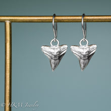 Load image into Gallery viewer, Silver Shark Tooth Drop Earrings - Bull Shark Dangle Earring