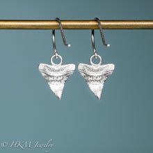 Load image into Gallery viewer, Silver Shark Tooth Drop Earrings - Bull Shark Dangle Earring