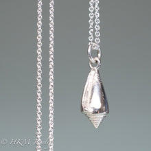 Load image into Gallery viewer, front view of florida cone snail necklace in polished silver finish by hkm jewelry
