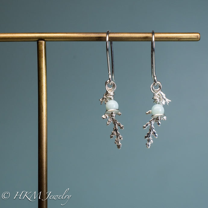 cypress and amazonite evergreen cypress earrings in polished sterling silver by hkm jewelry
