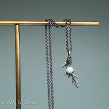 Load image into Gallery viewer, cast silver cypress bough and amazonite necklaces by hkm jewelry in oxidized finish
