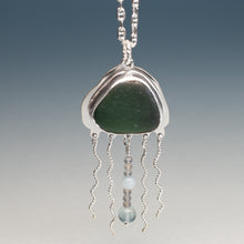 Load image into Gallery viewer, Olive Green Sea Glass Jellyfish Necklace