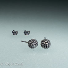Load image into Gallery viewer, kousa dogwood fruit studs in cast sterling silver by hkm jewelry in oxidized finish with ear nut backs