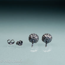 Load image into Gallery viewer, back view of kousa dogwood fruit studs in cast sterling silver by hkm jewelry in oxidized finish