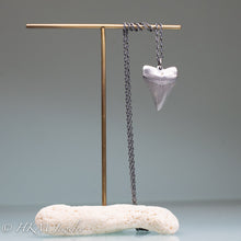 Load image into Gallery viewer, cast oxidized silver great white shark tooth by hkm jewelry on sterling silver anchor chain