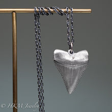 Load image into Gallery viewer, cast oxidized silver great white shark tooth by hkm jewelry on sterling silver anchor chain
