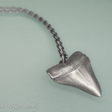 Load image into Gallery viewer, cast oxidized silver great white shark tooth by hkm jewelry on sterling silver anchor chain