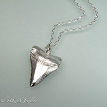 Load image into Gallery viewer, cast silver great white shark tooth necklaces in polished finish by hkm jewelry