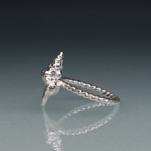 Load image into Gallery viewer, silver horse conch shell ring with twisted band on gradient blue background
