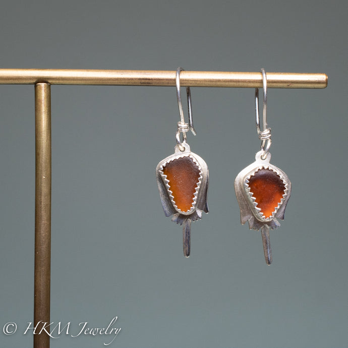 sea glass horseshoe crab earrings by hkm jewelry in sterling silver