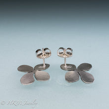 Load image into Gallery viewer, back side view of biggie back ear nuts for hydrangea flower stud earrings in oxidized sterling silver by hkm jewelry