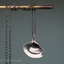 Load image into Gallery viewer, back stamped HKM and .925 irophora latilirata - Imperial Venus Clam shell necklace in oxidized silver by hkm jewelry