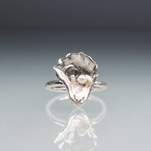 Load image into Gallery viewer, oyster with a pearl kitten's paw licatula gibbosa ring in sterling silver by hali maclaren of hkm jewelry