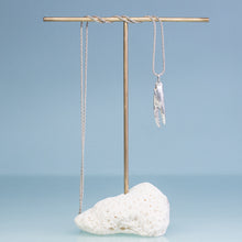 Load image into Gallery viewer, Ovalipes ocellatus - Lady Crab Claw Necklace cast in sterling silver on reverse double rope chain on brass and coral necklace stand by hkm jewelry