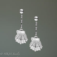 Load image into Gallery viewer, nodipecten nodosus - Lion’s Paw Scallop drop earrings in sterling silver with anchor chain and ball studs by hkm jewelry
