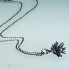 Load image into Gallery viewer, cast silver hemlock pine cone necklace by hkm jewelry in oxidized finish
