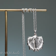 Load image into Gallery viewer, close up of mantis shrimp tail necklace cast in sterling silver by hkm jewelry