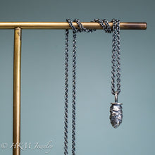 Load image into Gallery viewer, cast silver mini pinecone necklace by hkm jewelry in oxidized finish