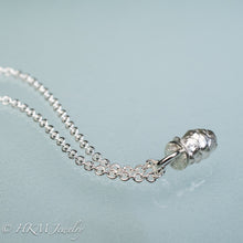 Load image into Gallery viewer, top view of cast silver mini pinecone necklace by hkm jewelry in polished  finish