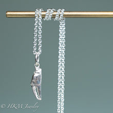 Load image into Gallery viewer, front view of mini lady crab claw necklace cast in recycled silver in a polished finish by hkm jewelry