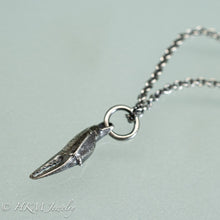 Load image into Gallery viewer, side view of mini lady crab claw necklace cast in recycled silver in an oxidized finish by hkm jewelry
