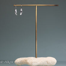 Load image into Gallery viewer, cast silver lady crab claw drop earrings on brass and coral jewelry stand display by hkm jewelry