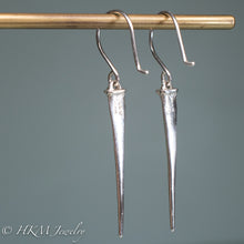 Load image into Gallery viewer, back of mini horseshoe crab tail earrings in sterling silver by hkm jewelry