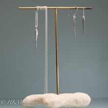 Load image into Gallery viewer, mini horseshoe crab tail earrings and matching necklace in sterling silver by hkm jewelry