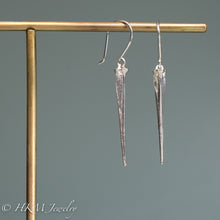 Load image into Gallery viewer, mini horseshoe crab tail earrings in sterling silver by hkm jewelry