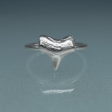 Load image into Gallery viewer, cast silver small shark tooth ring on blue gradient background